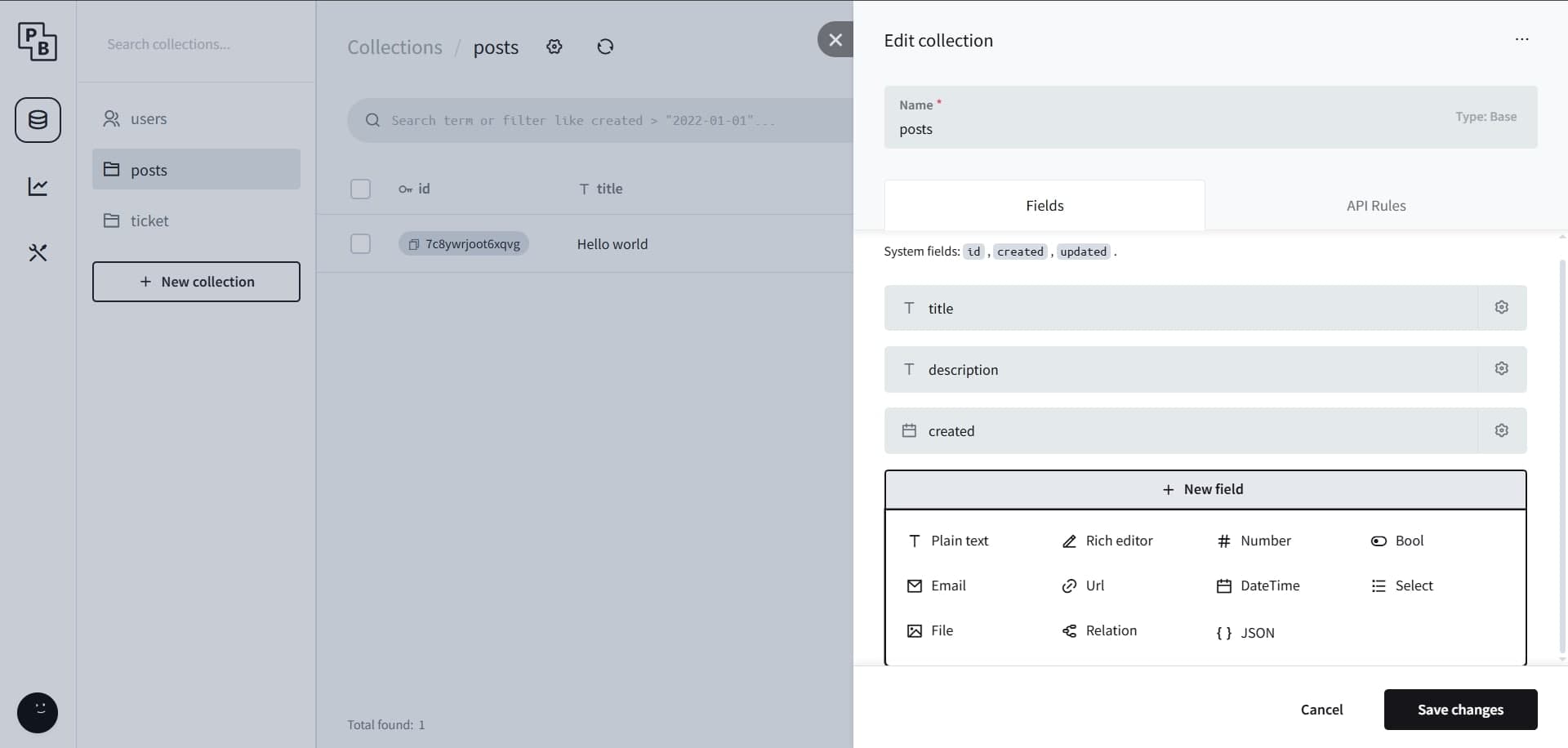 Pocketbase Dashboard Interface